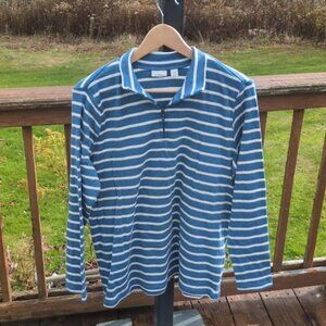 Vintage LL Bean Size 1X Striped Cotton Quarter Zip Sweater Casual Preppy College